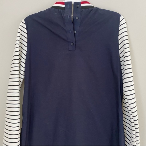 Zara Striped White Navy Long Sleeve Button Front Shift Dress half Sweater XS - Picture 11 of 16